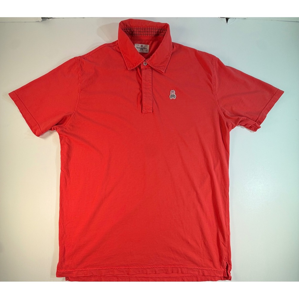 Psycho Bunny Mens XL Red Coral Short Sleeve Cotton Polo Shirt Logo Bunny Skull